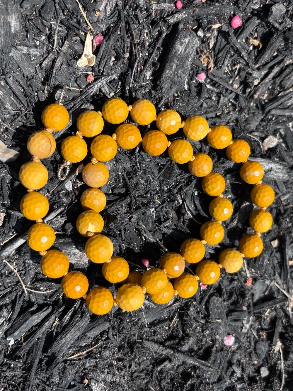 Natural Yellow Mookaite Beaded Necklace with Carabiner